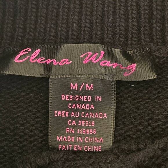 Elena Wang Womens Turtle Neck Bubble Knit Short Sleeve Sweater Black Medium - Picture 2 of 9